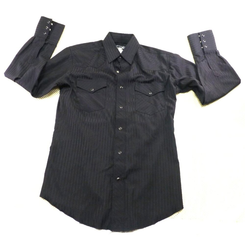 Wrangler Mens Black Western Pinstripe Pearl Snap Button Up Shirt 75214BK Small